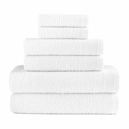 DAN RIVER 6 Piece Popcorn Cotton Bath Towel Set - White 4922WH6PC
